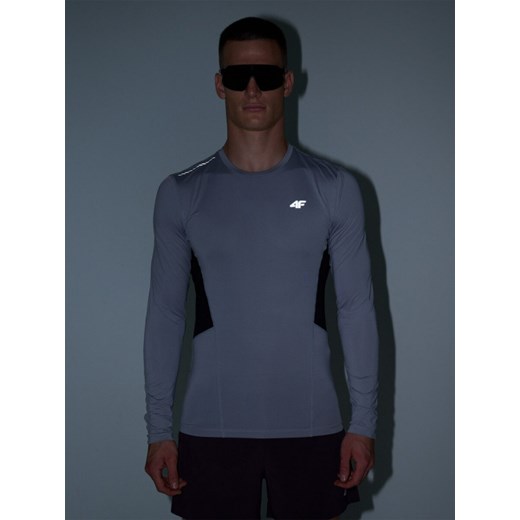 Męski longsleeve do biegania 4F 4FWAW24TFLOM252 - szary ze sklepu Sportstylestory.com w kategorii T-shirty męskie - zdjęcie 175141320