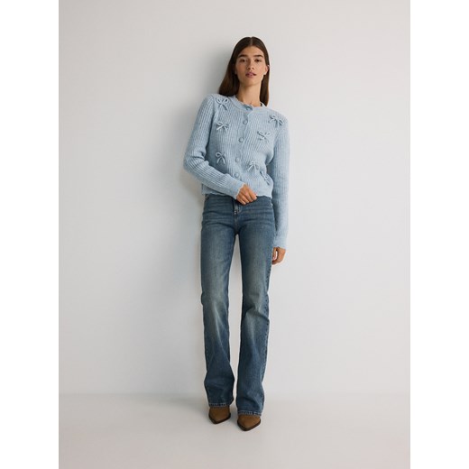 Reserved - Prążkowany kardigan z kokardkami - jasnoniebieski ze sklepu Reserved w kategorii Swetry damskie - zdjęcie 175143334