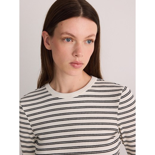 Reserved - Longsleeve z prążkowanej dzianiny - czarny Reserved L Reserved