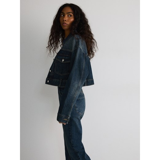 Reserved - Jeansy straight z wysokim stanem - granatowy Reserved 38 Reserved