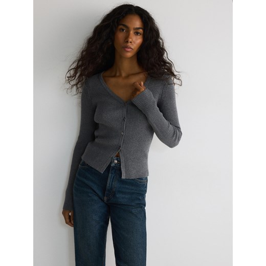 Reserved - Jeansy straight z wysokim stanem - granatowy Reserved 42 Reserved