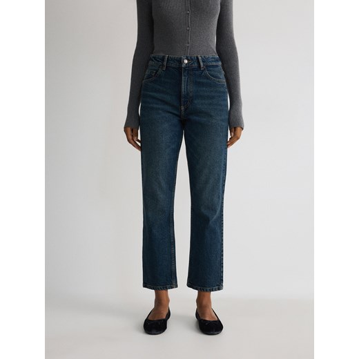 Reserved - Jeansy straight z wysokim stanem - granatowy Reserved 44 Reserved