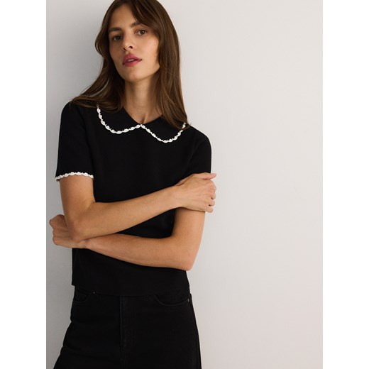 Reserved - Bluzka z ozdobnym kołnierzem - czarny ze sklepu Reserved w kategorii Bluzki damskie - zdjęcie 175151770