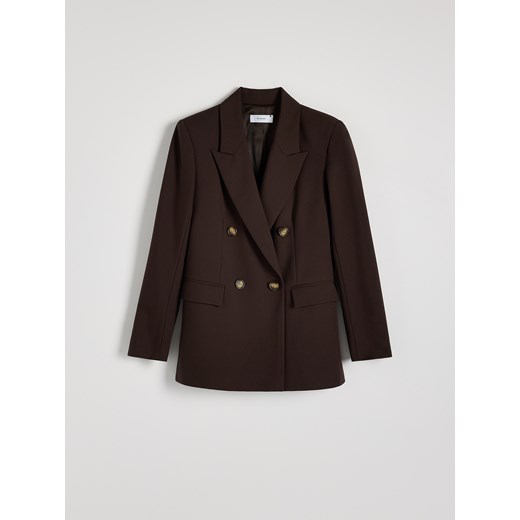 Reserved - Dwurzędowa marynarka z dodatkiem wiskozy - ciemnobrązowy Reserved L Reserved