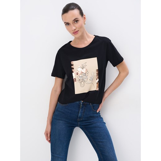 Mohito - Bawełniany t-shirt - czarny ze sklepu Mohito w kategorii Bluzki damskie - zdjęcie 175160270