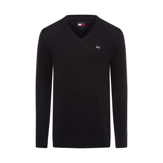 Tommy Jeans Męski sweter Mężczyźni drobna dzianina czarny jednolity ze sklepu vangraaf w kategorii Swetry męskie - zdjęcie 175166253
