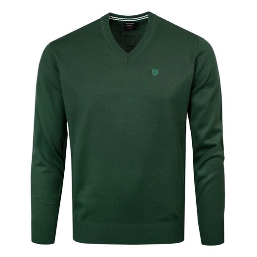 Sweter Męski Wełniany - Dekolt w Serek - Pako Jeans - Głęboka Zieleń SWPJNSjoshZI ze sklepu JegoSzafa.pl w kategorii Swetry męskie - zdjęcie 175167132