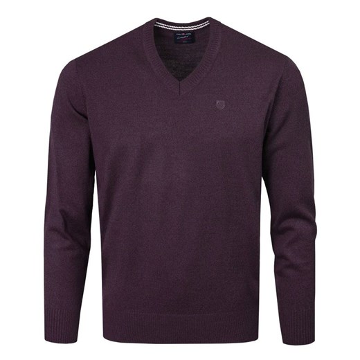 Sweter Męski Wełniany - Dekolt w Serek - Pako Jeans - Śliwkowy SWPJNSjoshSL ze sklepu JegoSzafa.pl w kategorii Swetry męskie - zdjęcie 175167144