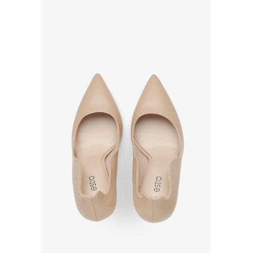 Estro: Beżowe skórzane szpilki damskie o falistym brzegu Estro 36 Estro