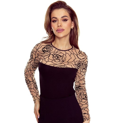 Czarna bluzka damska z motywem róży Faustine, Kolor czarny, Rozmiar 2XL, Eldar ze sklepu Intymna w kategorii Bluzki damskie - zdjęcie 175171314