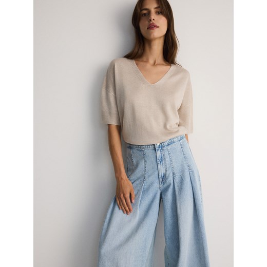 Reserved - Sweter z wiskozą - beżowy Reserved S Reserved