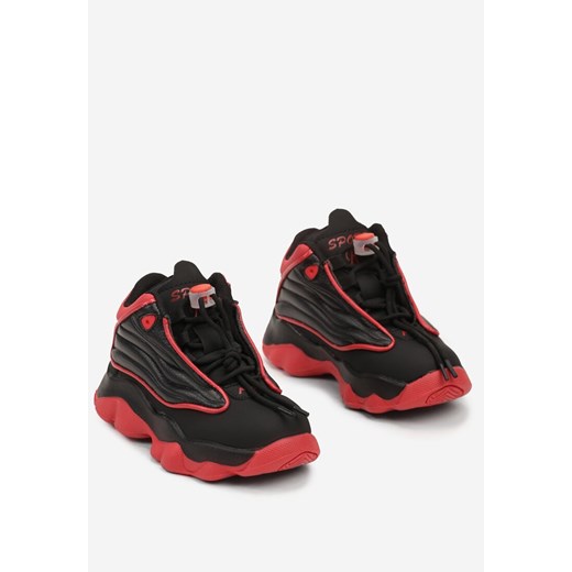 Czarno-Czerwone Buty Sportowe za Kostkę z Ozdobnymi Tłoczeniami i Skórzaną 31 born2be.pl