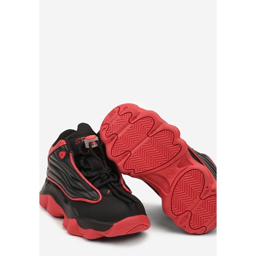 Czarno-Czerwone Buty Sportowe za Kostkę z Ozdobnymi Tłoczeniami i Skórzaną 28 born2be.pl