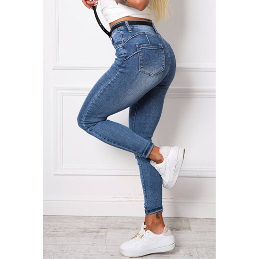 CIEMNE SPODNIE JEANSOWE Z PRZETARCIAMI + PASEK Olika S olika.com.pl