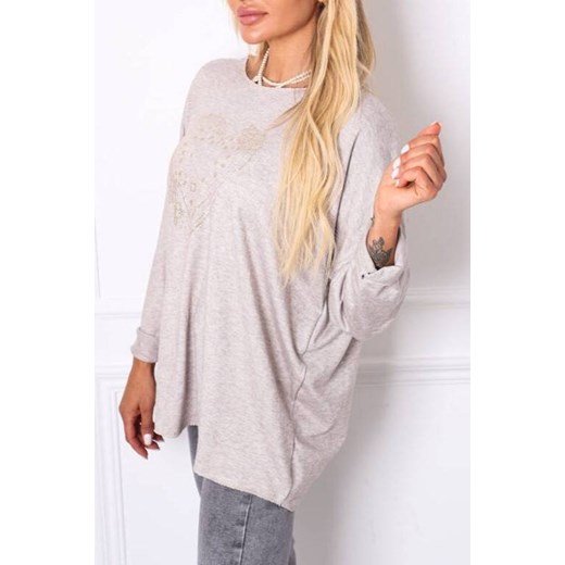 DZIANINOWA BLUZKA Z CEKINOWYM SERCEM- SZARA Olika uniwersalny olika.com.pl