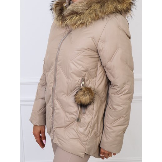 KURTKA PIKOWANA Z FUTERKIEM I OZDOBNYM BRYLOKIEM-BRĄZ Olika L olika.com.pl