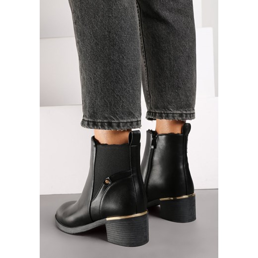 Czarne Botki na Obcasie z Metaliczną Wstawką Mattesa 41 promocyjna cena born2be.pl