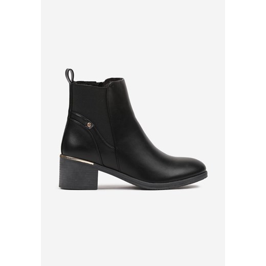 Czarne Botki na Obcasie z Metaliczną Wstawką Mattesa 37 wyprzedaż born2be.pl