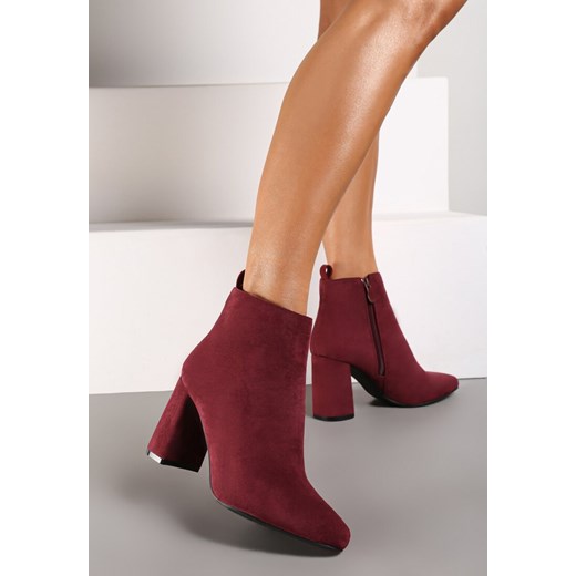 Bordowe Casualowe Botki na Słupku z Ociepleniem Ittarelle Renee 38 renee.pl