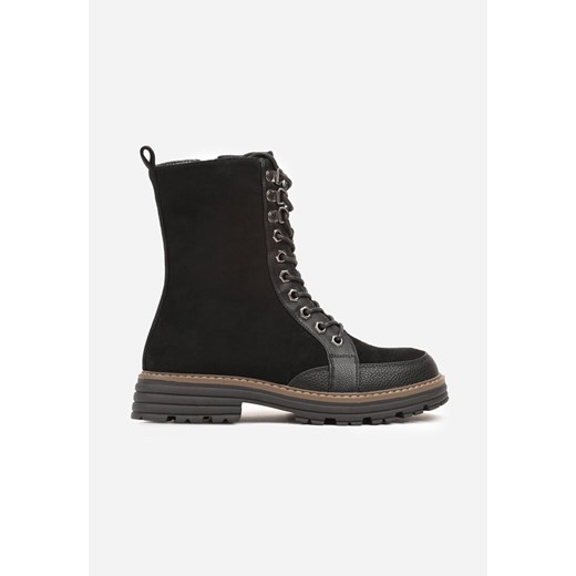 Czarne Sznurowane Płaskie Botki w Stylu Workerów Evalria 39 wyprzedaż born2be.pl