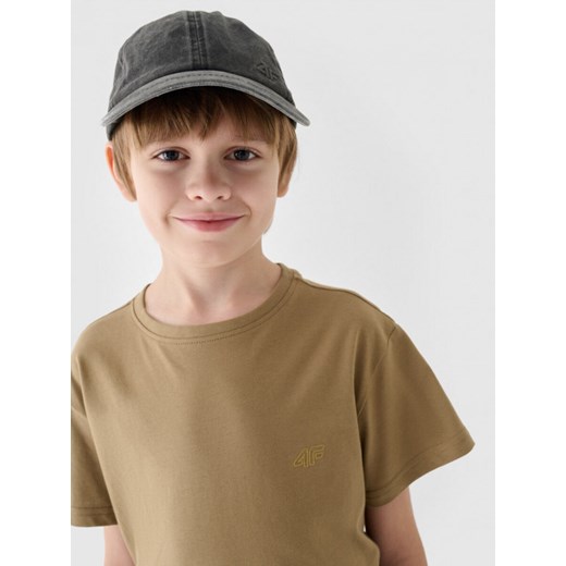 Dziewczęcy t-shirt basic 4F 4FJRAW24TTSHF2313 - brązowy ze sklepu Sportstylestory.com w kategorii Bluzki dziewczęce - zdjęcie 175187631