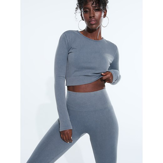 Sinsay - Crop top z długim rękawem - szary Sinsay M Sinsay