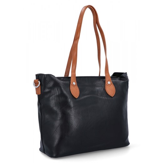 Torebka Damska Shopper Bag XL z Kosmetyczką firmy Herisson H8806 Czarna ze sklepu PaniTorbalska w kategorii Torby Shopper bag - zdjęcie 175195523