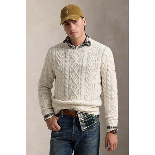 Polo Ralph Lauren sweter wełniany męski kolor beżowy  710949800 ze sklepu ANSWEAR.com w kategorii Swetry męskie - zdjęcie 175200603