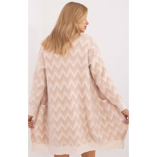 Beżowy kardigan damski AT-SW-2340-A.00, Kolor beżowy-wzór, Rozmiar uniwersalny, WOOL FASHION ITALIA ze sklepu Primodo w kategorii Swetry damskie - zdjęcie 175212210