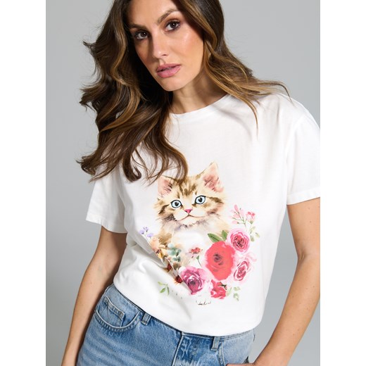 Sinsay - Koszulka z nadrukiem - kremowy Sinsay XS Sinsay