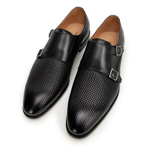 Męskie double monki skórzane z plecionką czarne ze sklepu WITTCHEN w kategorii Buty eleganckie męskie - zdjęcie 175219084