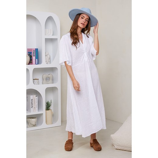 Rodier Lin Lniana sukienka w kolorze białym Rodier Lin XL/XXL wyprzedaż Limango Polska