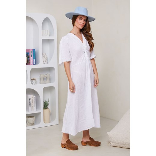 Rodier Lin Lniana sukienka w kolorze białym Rodier Lin XL/XXL okazja Limango Polska