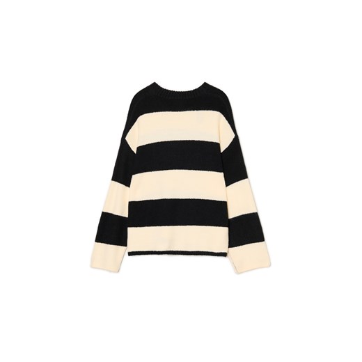 Cropp - Czarno-kremowy sweter w paski - kremowy Cropp L Cropp