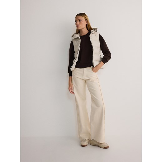 Reserved - Pikowana kamizelka z kapturem - kremowy Reserved XL Reserved