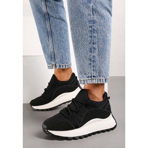 Czarne Sneakersy na Platformie z Sznurowaniem w Stylu Śniegowców Zinleira Renee 37 renee.pl wyprzedaż