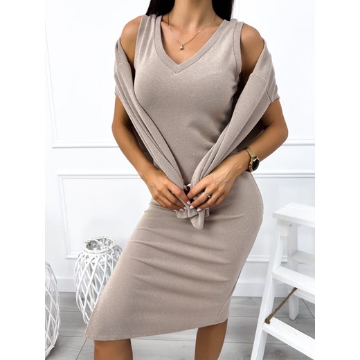 Beżowy Sweterkowy Komplet Bluza + Sukienka Modnakiecka.pl 40 ModnaKiecka.pl