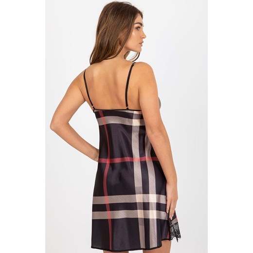 Czarna koszula nocna w kratę BR-KN-1058-1, Kolor czarny-wzór, Rozmiar S, XSAPIENZA ze sklepu Intymna w kategorii Koszule nocne - zdjęcie 175239954