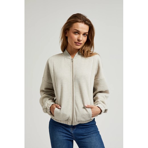 Bluza zapinana na zamek z długimi rękawami beżowa ze sklepu Moodo.pl w kategorii Bluzy damskie - zdjęcie 175243642