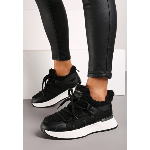 Czarne Sneakersy Zimowe z Futerkiem Barankiem na Niskiej Platformie Zinethia ze sklepu renee.pl w kategorii Buty sportowe damskie - zdjęcie 175258444