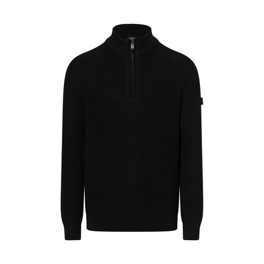 Joop Jeans Męski sweter z dzianiny - Henrio Mężczyźni Bawełna czarny jednolity ze sklepu vangraaf w kategorii Swetry męskie - zdjęcie 175273800