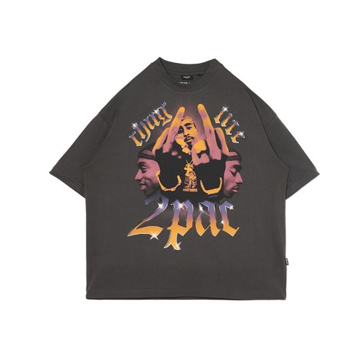 Cropp - Szary T-shirt z nadrukiem Tupac - szary Cropp XS Cropp