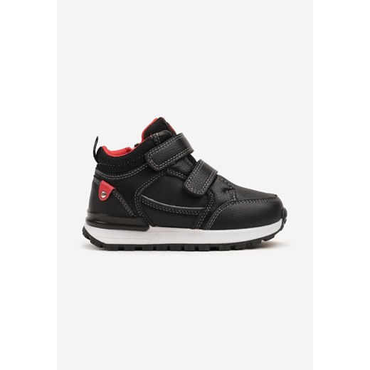 Czarno-Czerwone Płaskie Botki w Stylu Sneakersów Ozdobione Przeszyciami Derizia ze sklepu born2be.pl w kategorii Buty zimowe dziecięce - zdjęcie 175290250