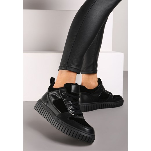 Czarne Sneakersy ze Skóry Naturalnej na Platformie Ozdobionej Tłoczeniem Erithna ze sklepu renee.pl w kategorii Buty sportowe damskie - zdjęcie 175304643
