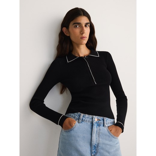 Sweter damski Reserved z kołnierzykiem casualowy 