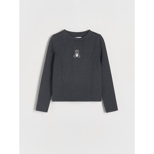 Reserved - Koszulka z haftem - ciemnoszary ze sklepu Reserved w kategorii Bluzki dziewczęce - zdjęcie 175308501