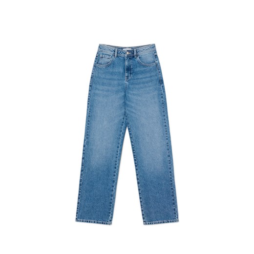 Cropp - Jeansy straight z efektem sprania - niebieski ze sklepu Cropp w kategorii Jeansy damskie - zdjęcie 175308844