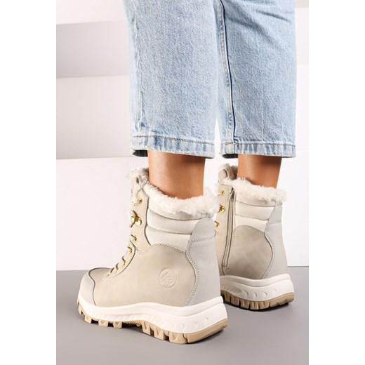 Beżowe workery damskie Renee casual sznurowane na platformie 