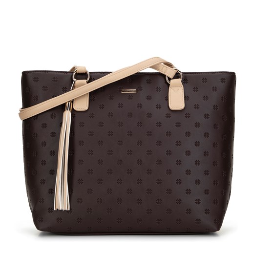 Damska shopperka w drobny monogram brązowo - beżowa ze sklepu WITTCHEN w kategorii Torby Shopper bag - zdjęcie 175311310