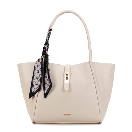Damska shopperka z dekoracyjną apaszką w monogram kremowa ze sklepu WITTCHEN w kategorii Torby Shopper bag - zdjęcie 175311320